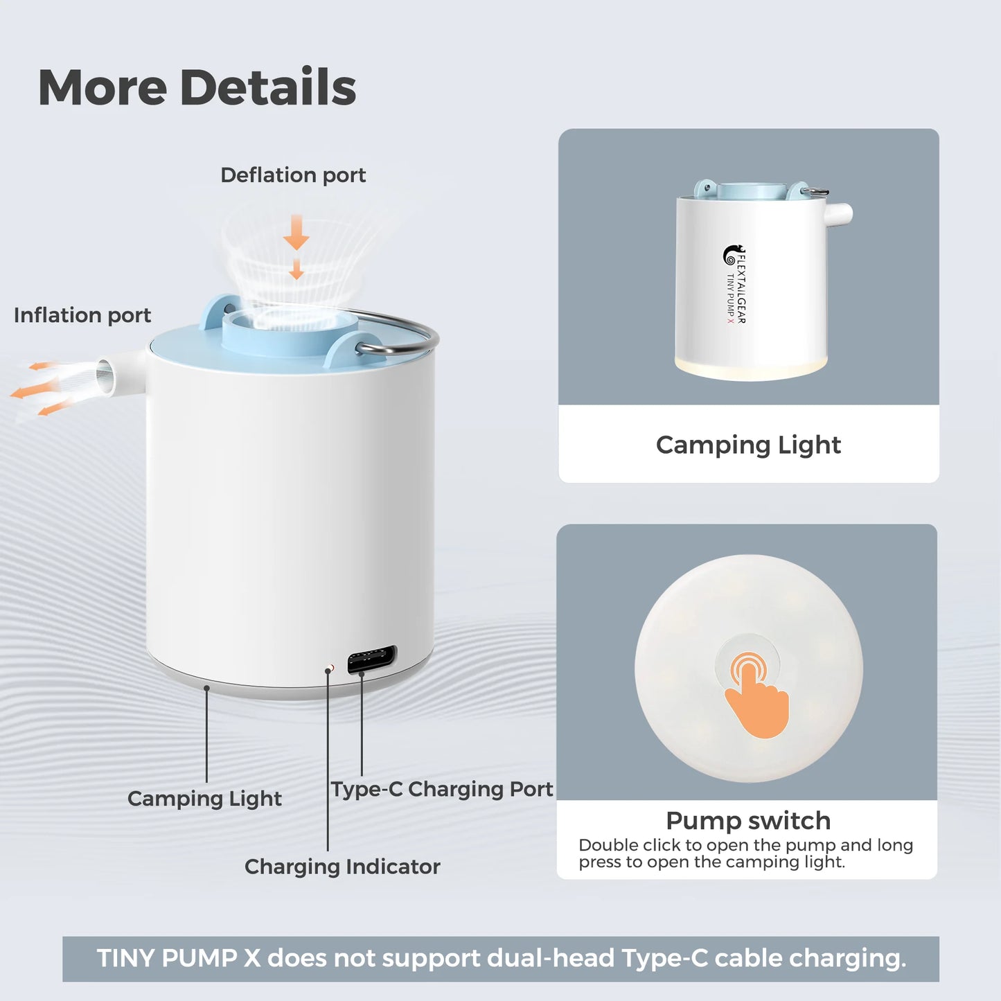 FLEXTAILGEAR TINY PUMP X - Portable Camping Air Pump with 1300mAh Battery Rechargeable for Pool Floats Air Mattress Vacuum Bags