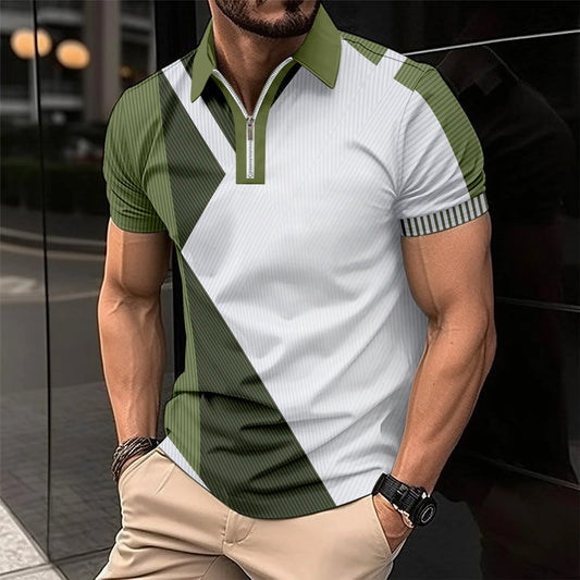 2025 Best-selling Golf Men's Zipper short-sleeved polo Shirt