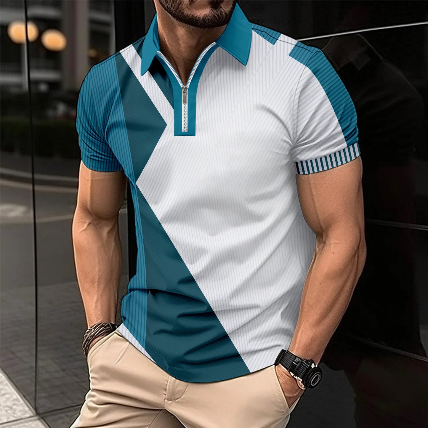 2025 Best-selling Golf Men's Zipper short-sleeved polo Shirt