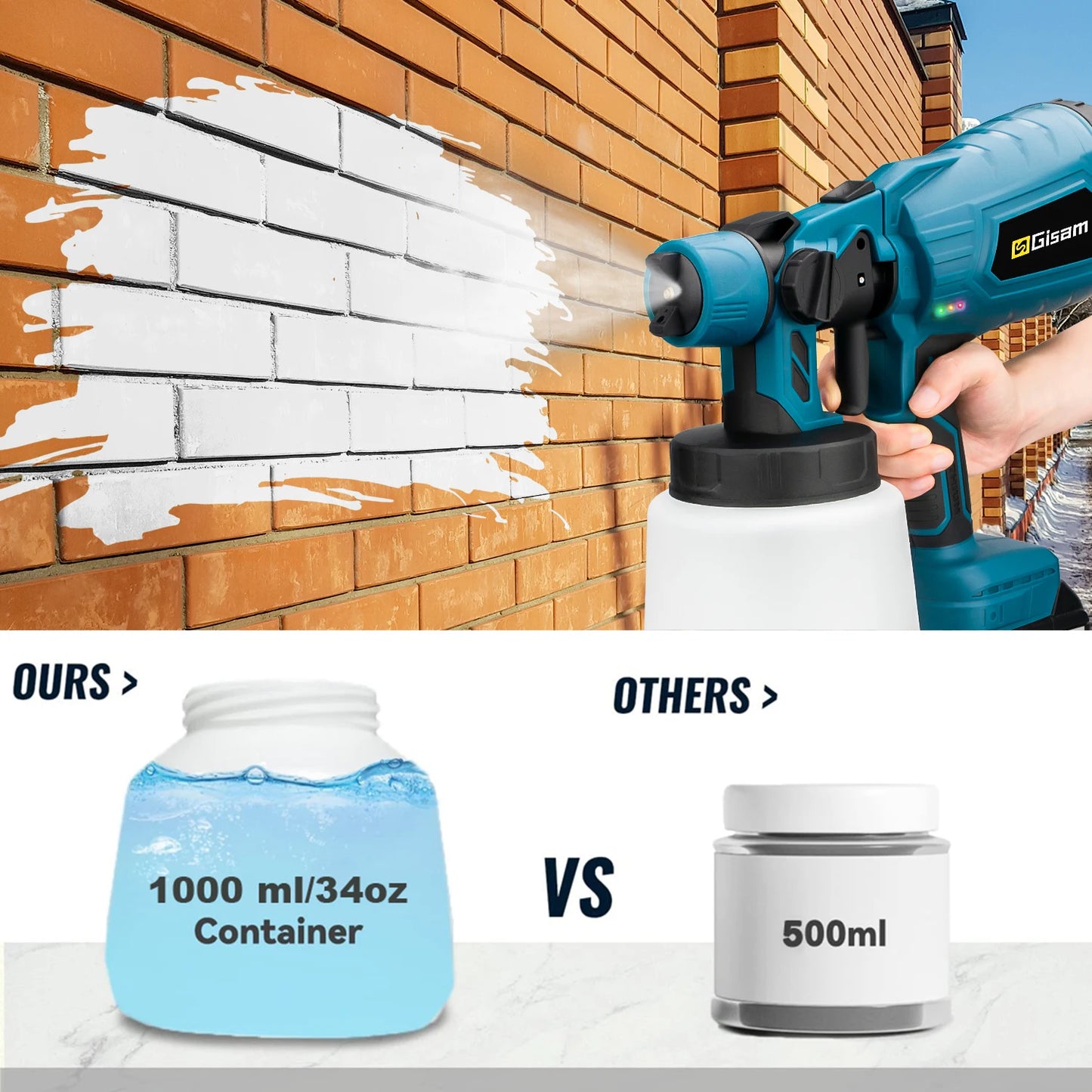 1000ML Cordless Electric Spray Gun High Power HVLP Paint Sprayer Auto Furniture Steel Coating Airbrush For Makita 18V Battery