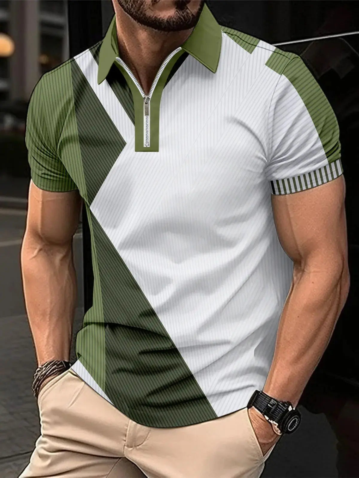 2025 Best-selling Golf Men's Zipper short-sleeved polo Shirt