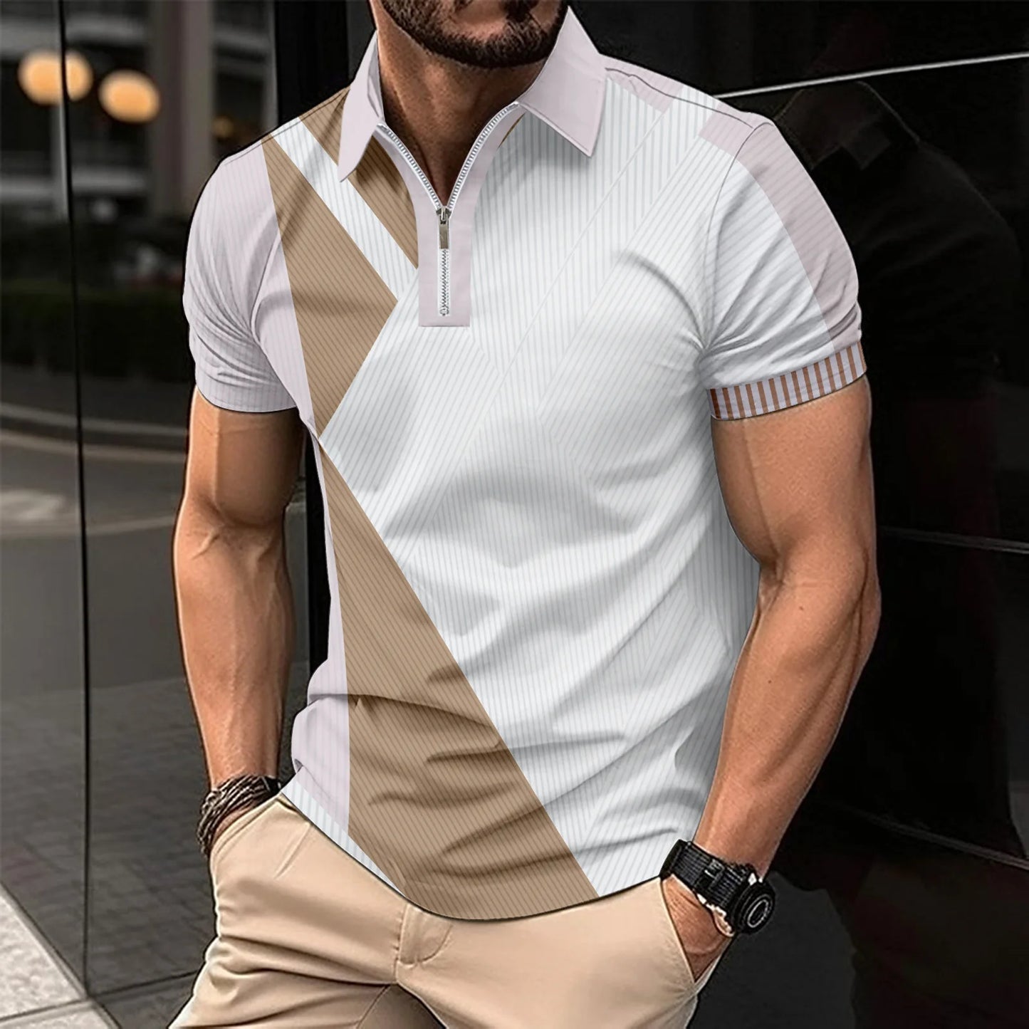 2025 Best-selling Golf Men's Zipper short-sleeved polo Shirt