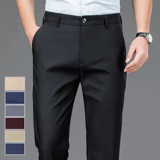 Male Pants Stretch Solid Black Smart Casual